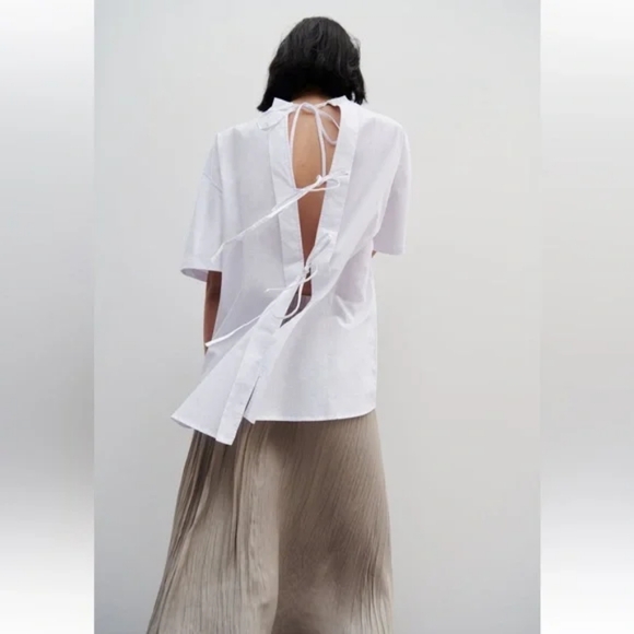 Zara mixed poplin T-shirt White, Size Small - Picture 4 of 10